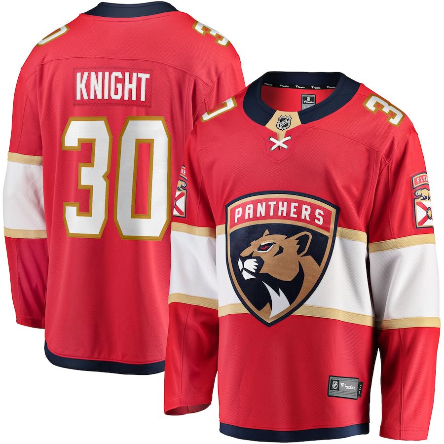 Men Florida Panthers #30 Spencer Knight Fanatics Branded Red Home Breakaway Replica NHL Jersey